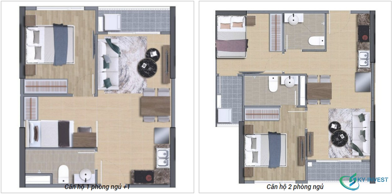 Thiết kế căn hộ 1 phòng ngủ và 2 phòng ngủ