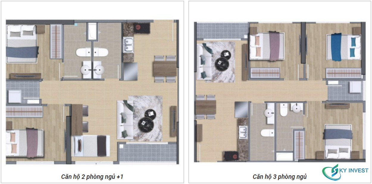 Thiết kế căn hộ 2 phòng ngủ và 3 phòng ngủ