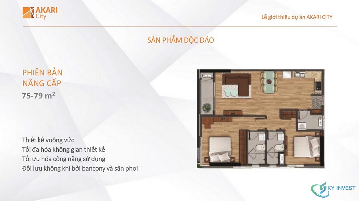 Mặt bằng căn hộ 75-79 m2 dự án Akari City Nam Long