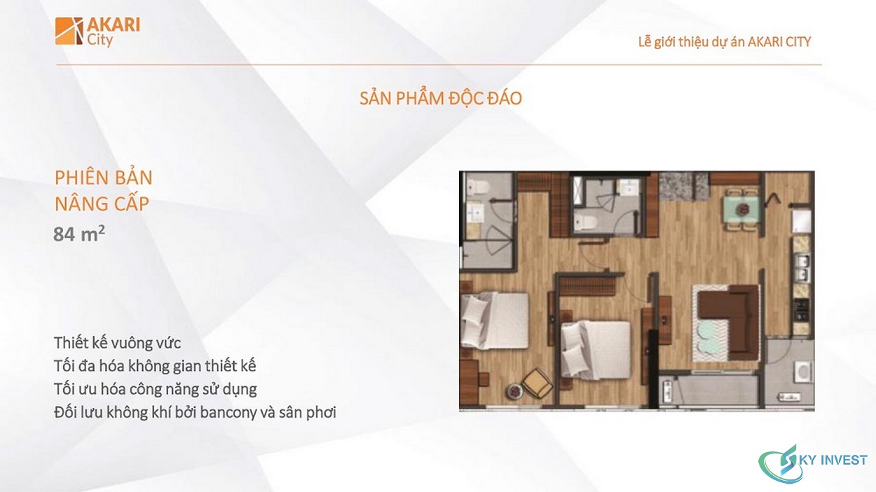 Mặt bằng căn hộ 84 m2 dự án Akari City Nam Long