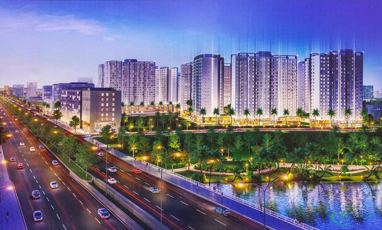 Phối cảnh tổng thể dự án khu đô thị Akari City bên đại lộ Võ Văn Kiệt