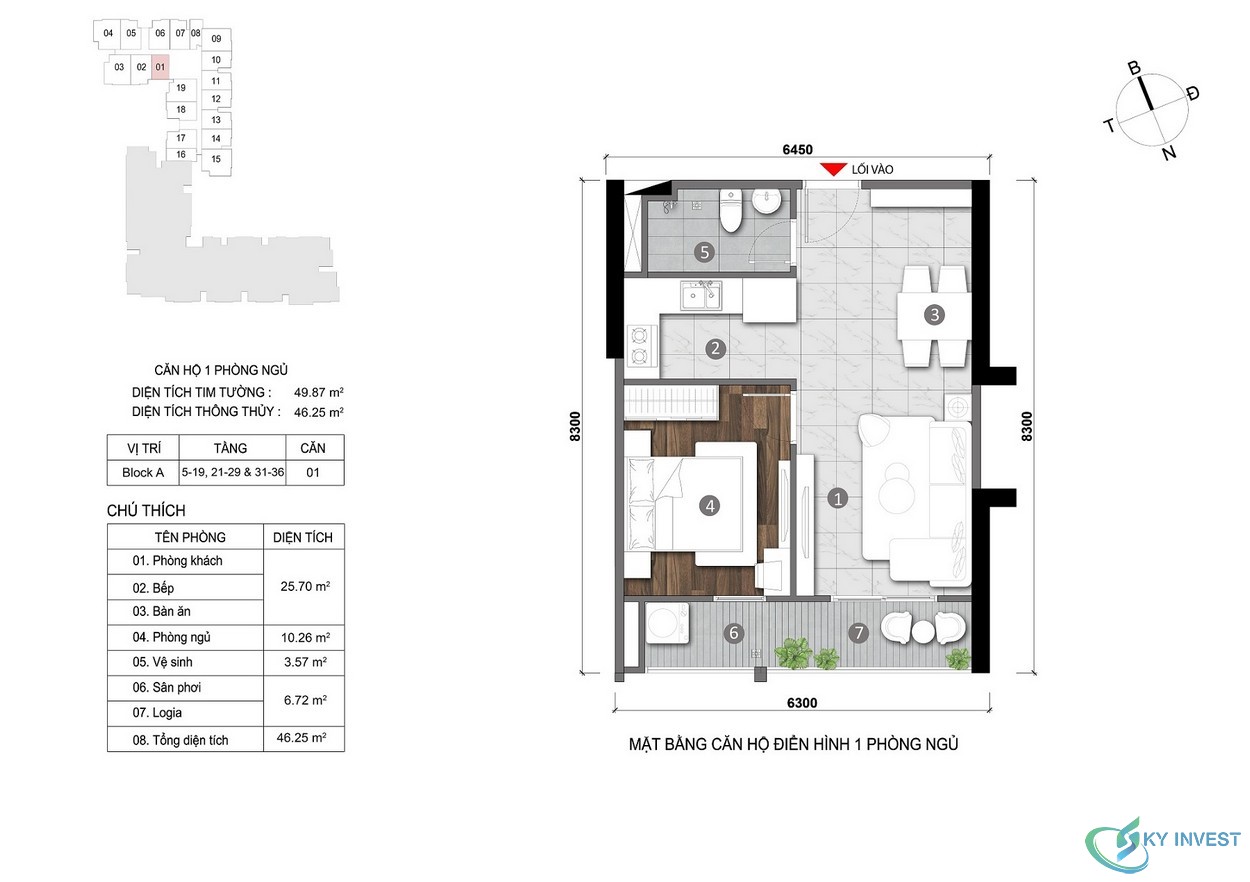 Thiết kế dự án căn hộ 1 phòng ngủ Opal City View