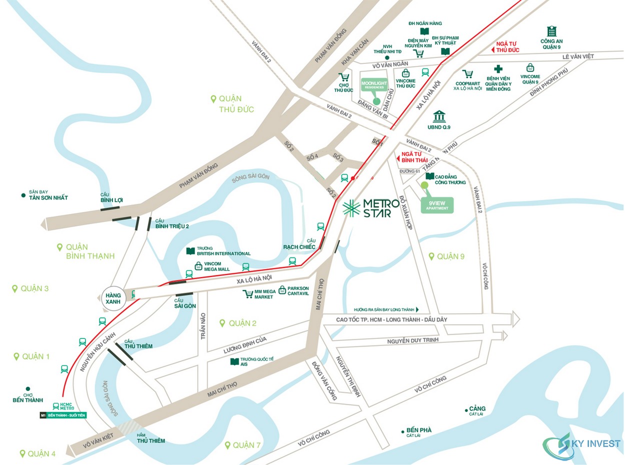 Vị trí dự án Metro Star nằm ngay mặt tiền số 360 Xa lộ Hà Nội, phường Phước Long B, Quận 9