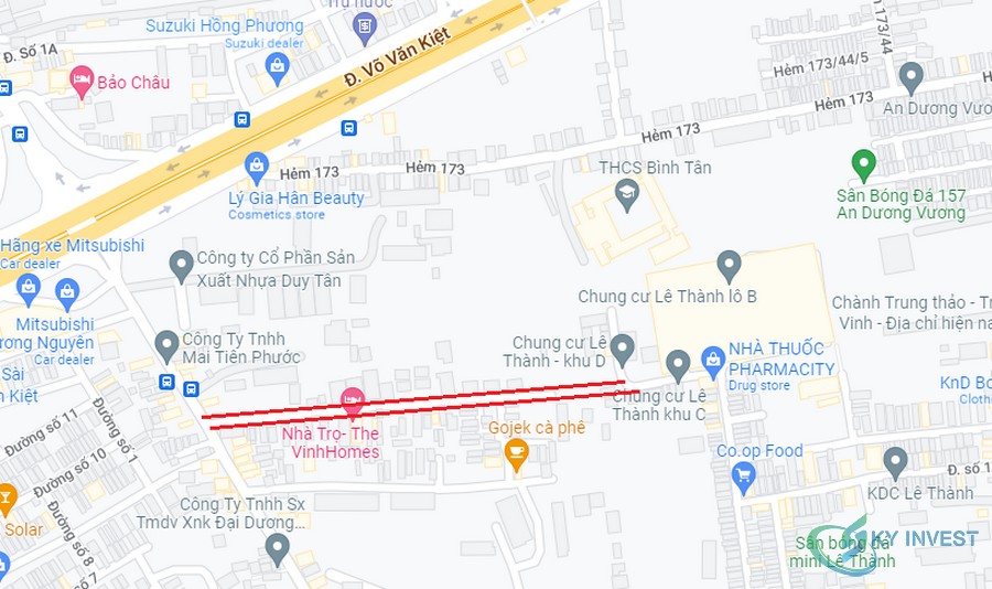 Sơ đồ tuyến đường nối đường Hồ Học Lãm tới hướng nam Chung cư Lê Thành – khu D sẽ mở theo quy hoạch ở phường An Lạc