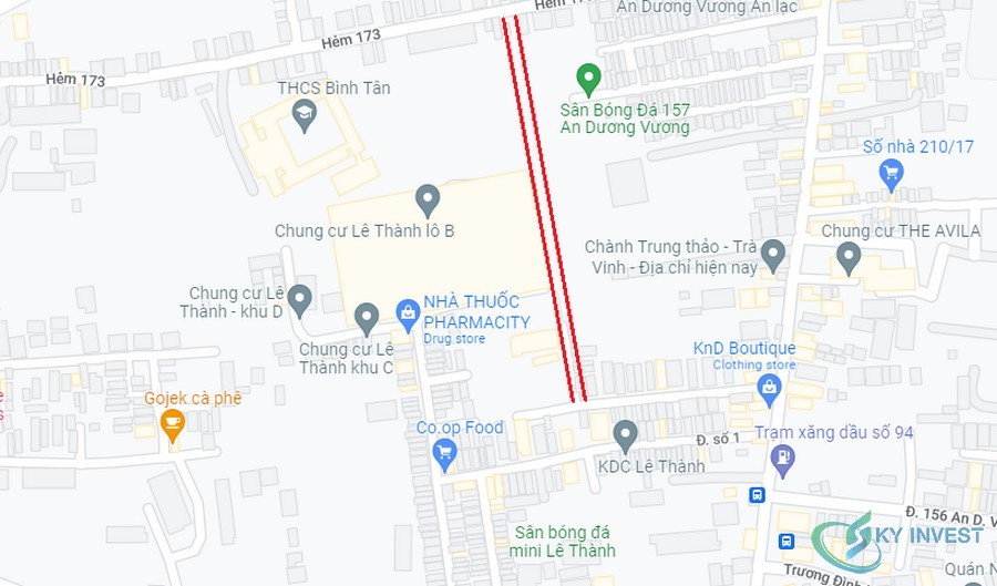 Sơ đồ tuyến đường nối hẻm 173 tới hẻm 119 An Dương Vương sẽ mở theo quy hoạch ở phường An Lạc