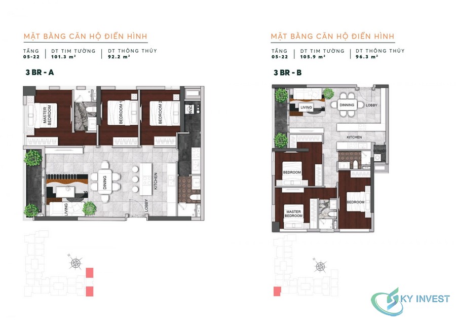 Thiết kế căn hộ 3 phòng ngủ dự án Urban Green Thủ Đức