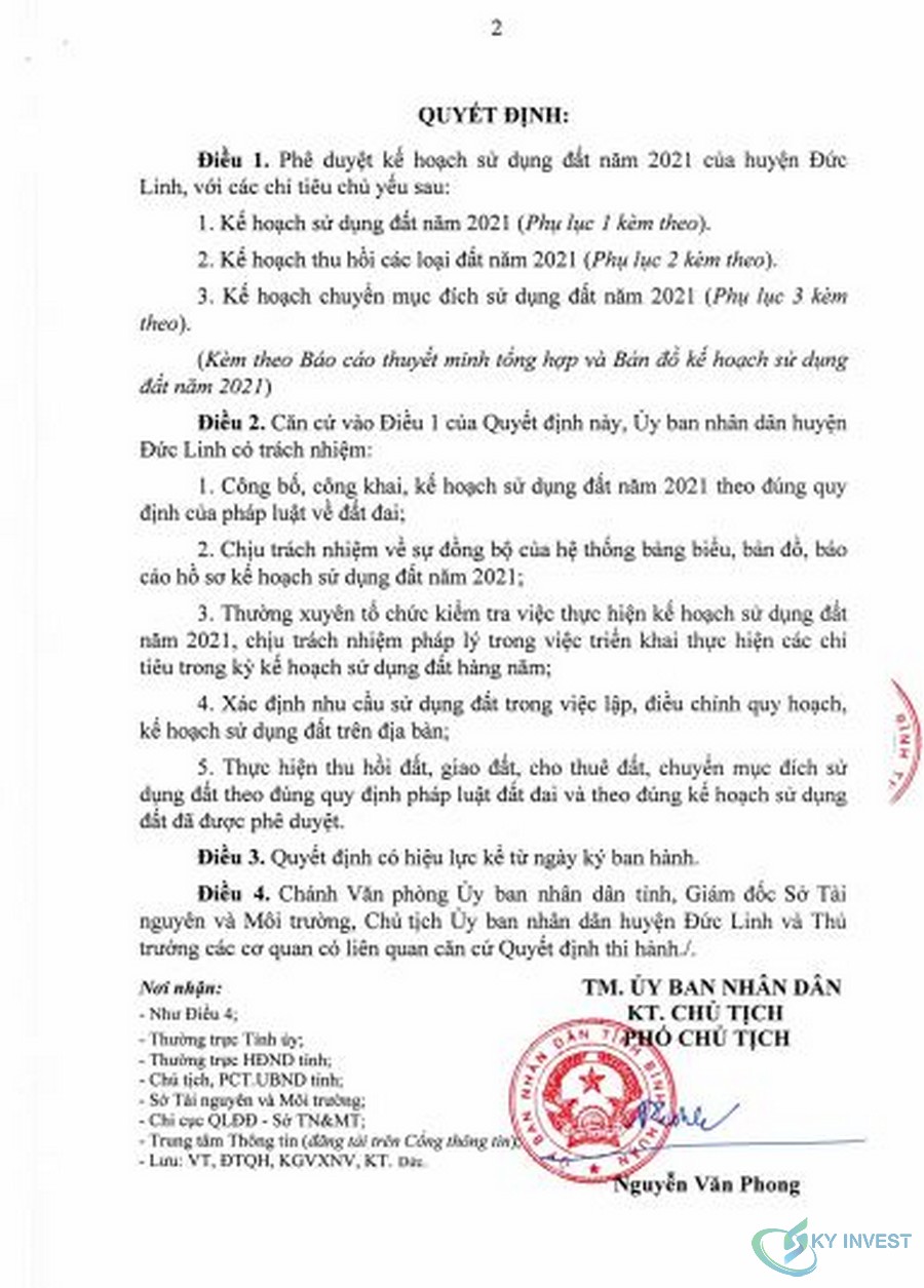 Phê duyệt kế hoạch sử dụng đất huyện Đức Linh, Bình Thuận