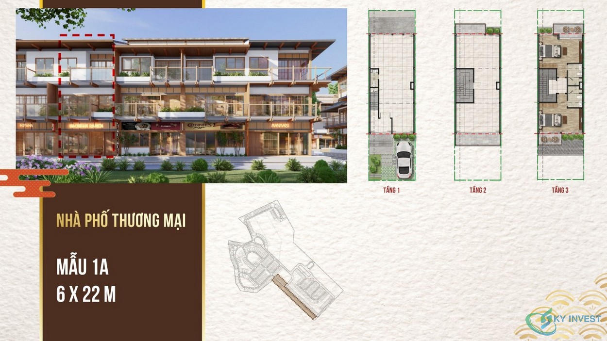 Thiết kế shophouse Bình Châu Onsen Hồ Tràm mẫu 1A