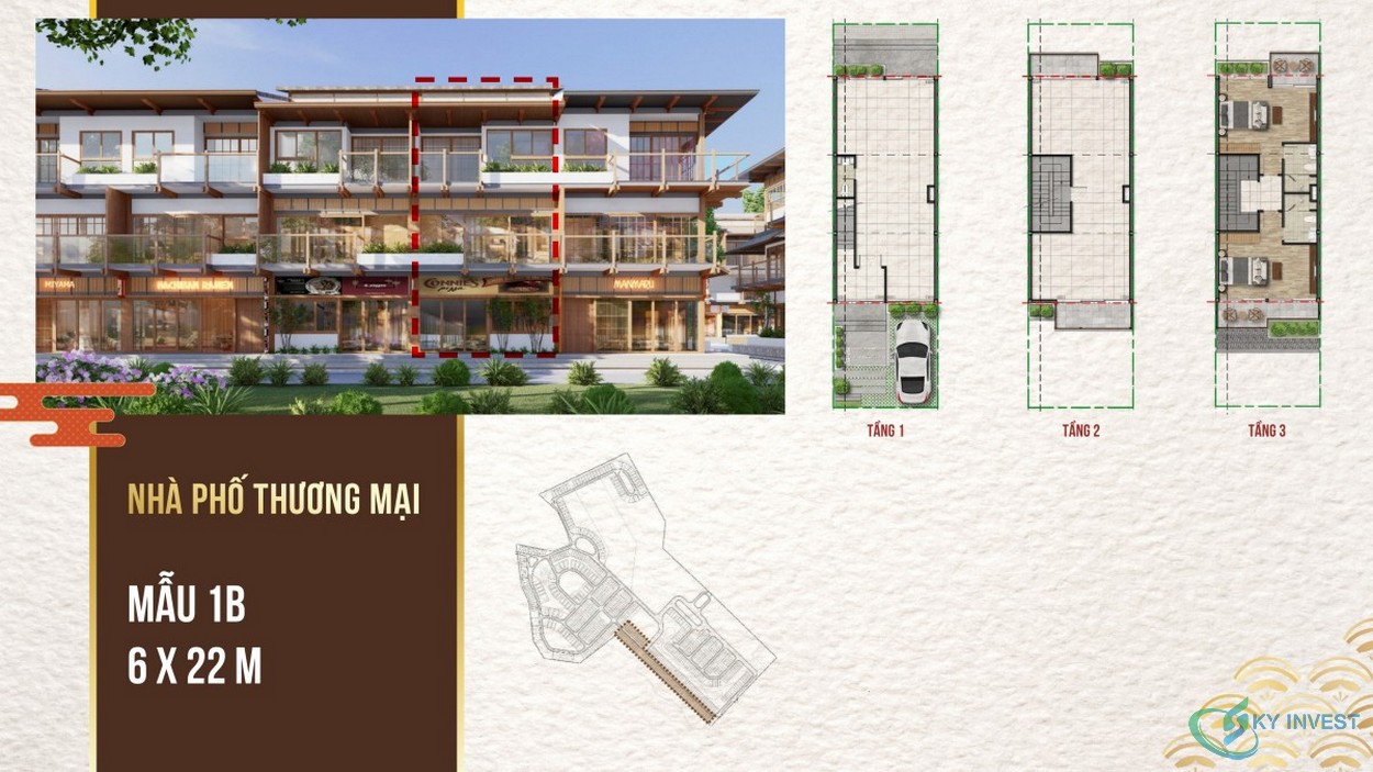 Thiết kế shophouse Bình Châu Onsen Hồ Tràm mẫu 1B