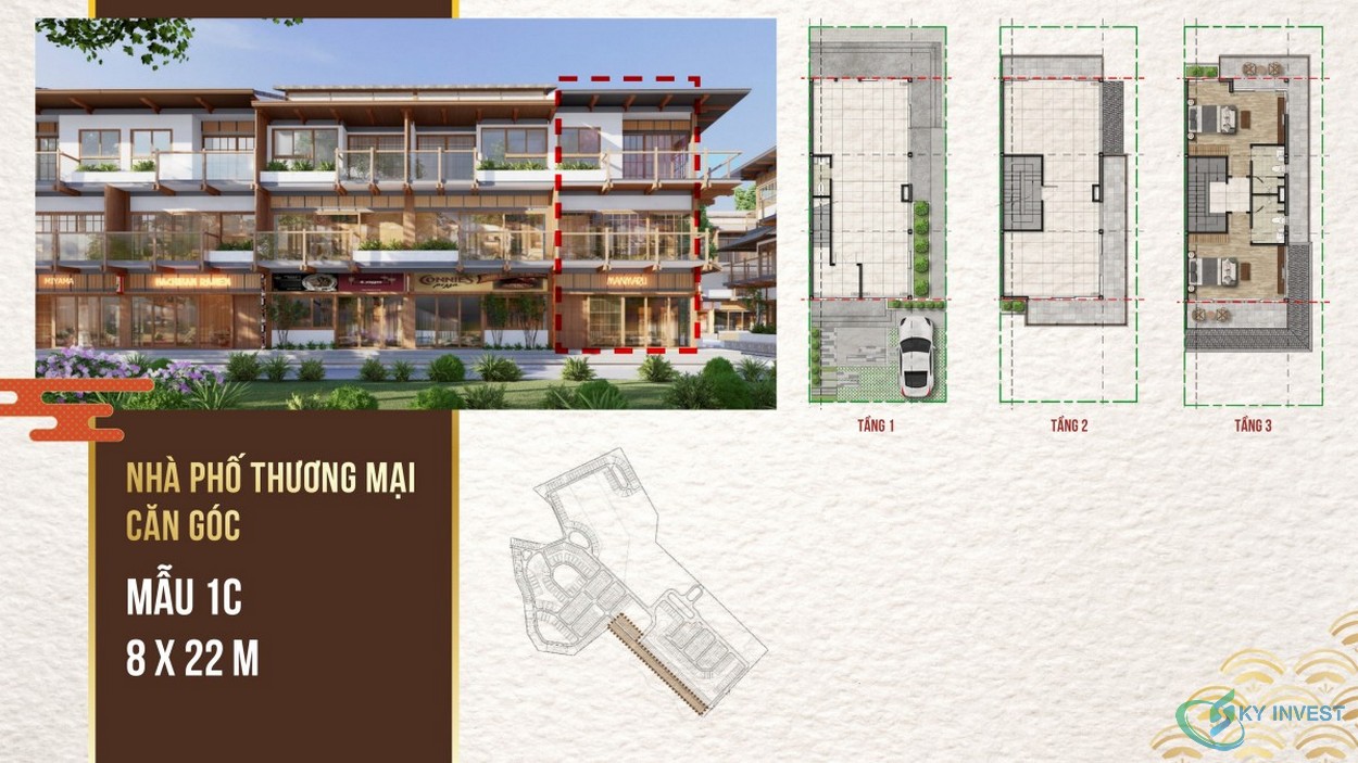 Thiết kế shophouse Bình Châu Onsen Hồ Tràm mẫu 1C
