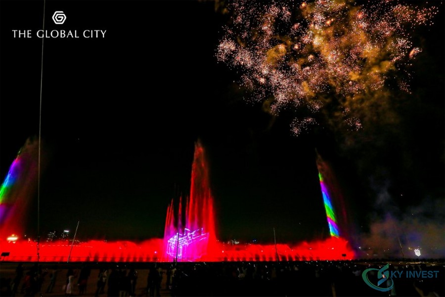Minh họa: Pháo hoa vang trời tại sự kiện khai trương sân khấu nhạc nước The Global City
