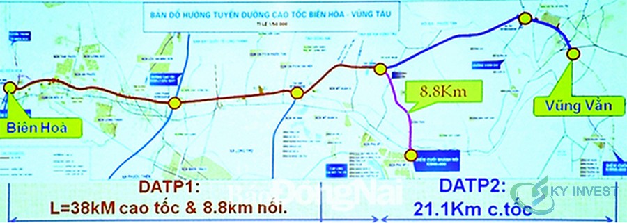 Bản đồ hướng tuyến dự án cao tốc Biên Hòa - Vũng Tàu