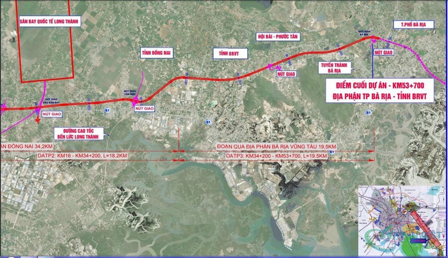 Hướng tuyến 3 thành phần dự án cao tốc Biên Hoà Vũng Tàu