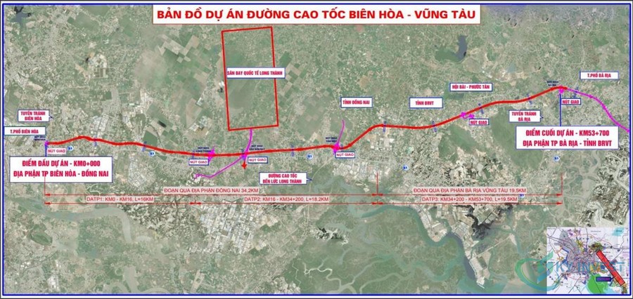 Hướng tuyến 3 thành phần dự án cao tốc Biên Hoà Vũng Tàu