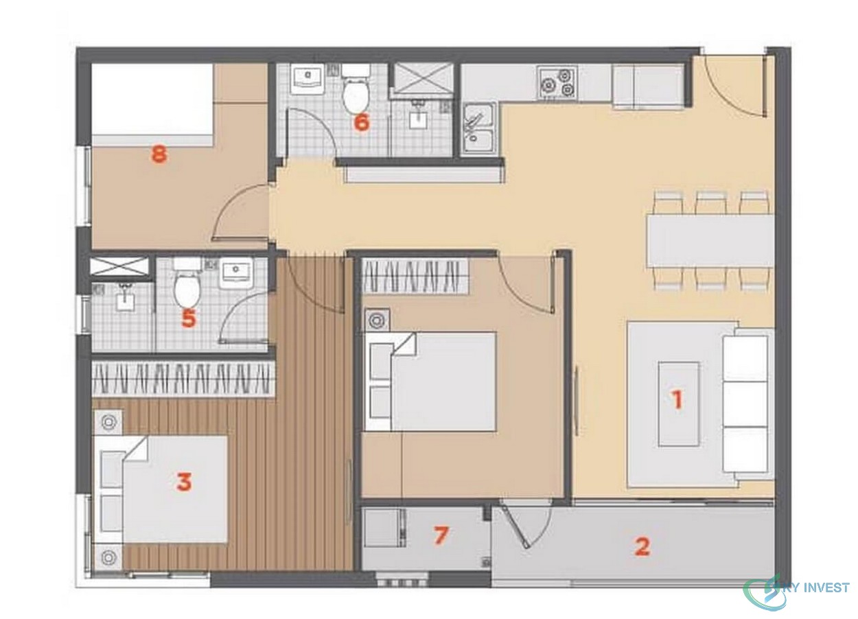Thiết kế căn hộ 2 phòng ngủ Elysia